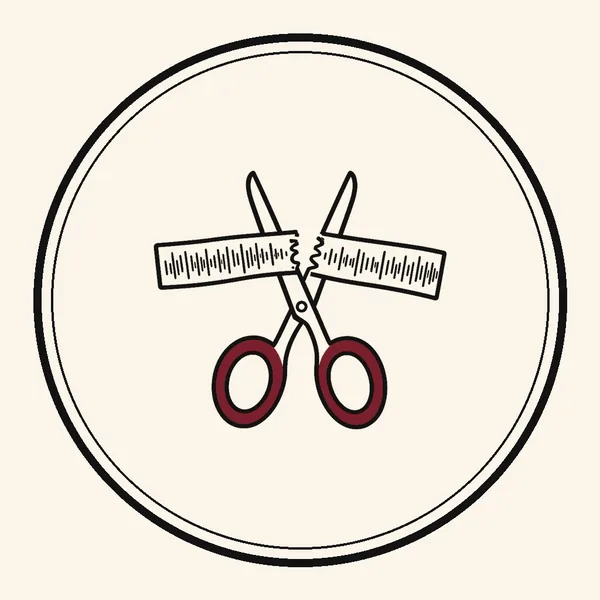 Ink drawing of scissors cutting a strip of audio tape