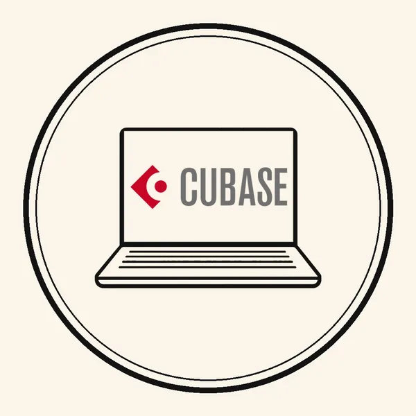 Ink drawing of a laptop showing the Cubase logo
