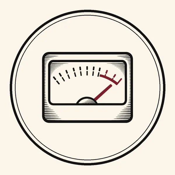 Ink drawing of an analogue VU meter with a burgundy needle
