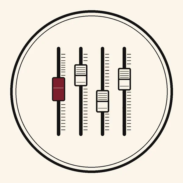 Ink drawing of mixing faders, one burgundy fader being moved