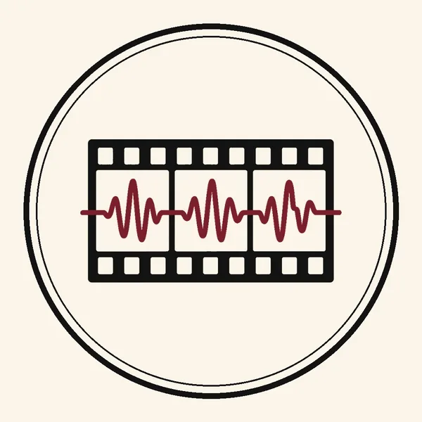 Ink drawing of a film strip with a burgundy sound wave running through it